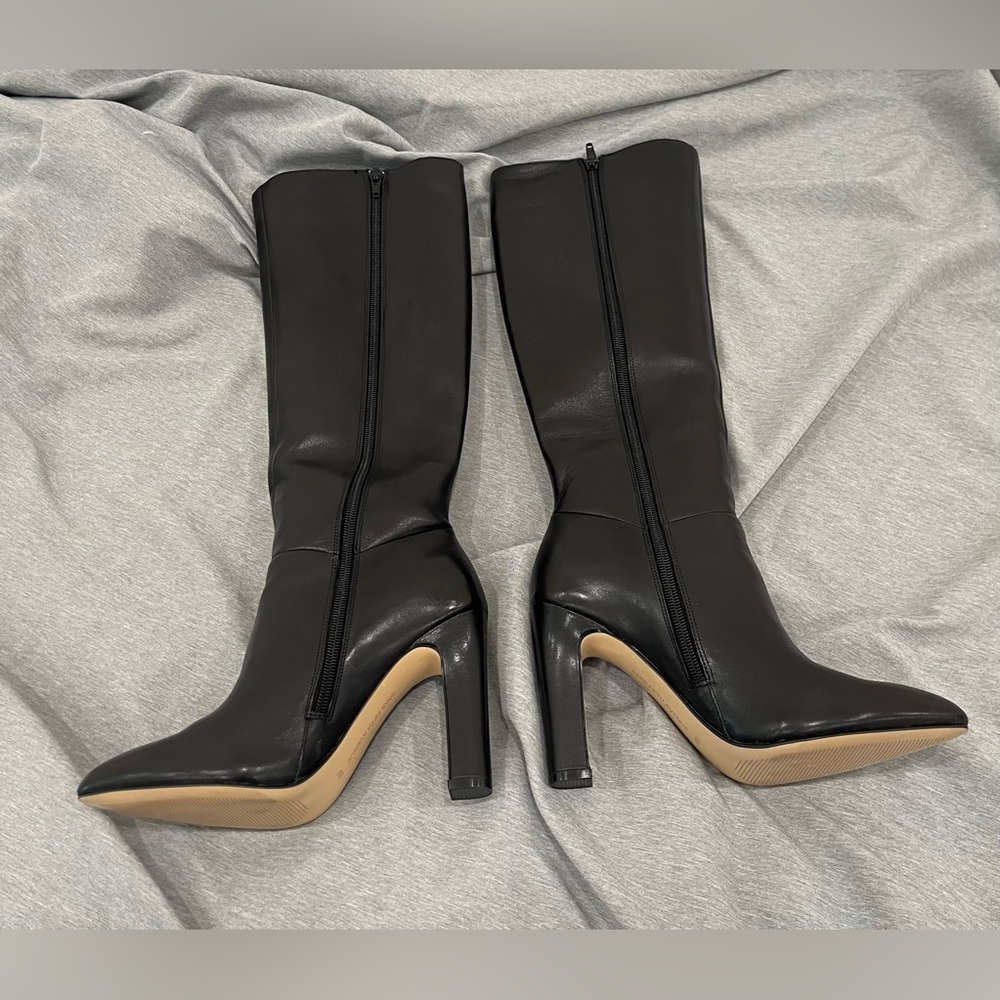NWOB new never worn saks fifth ave kortnee knee high zip black leather boots 6 - Picture 6 of 10